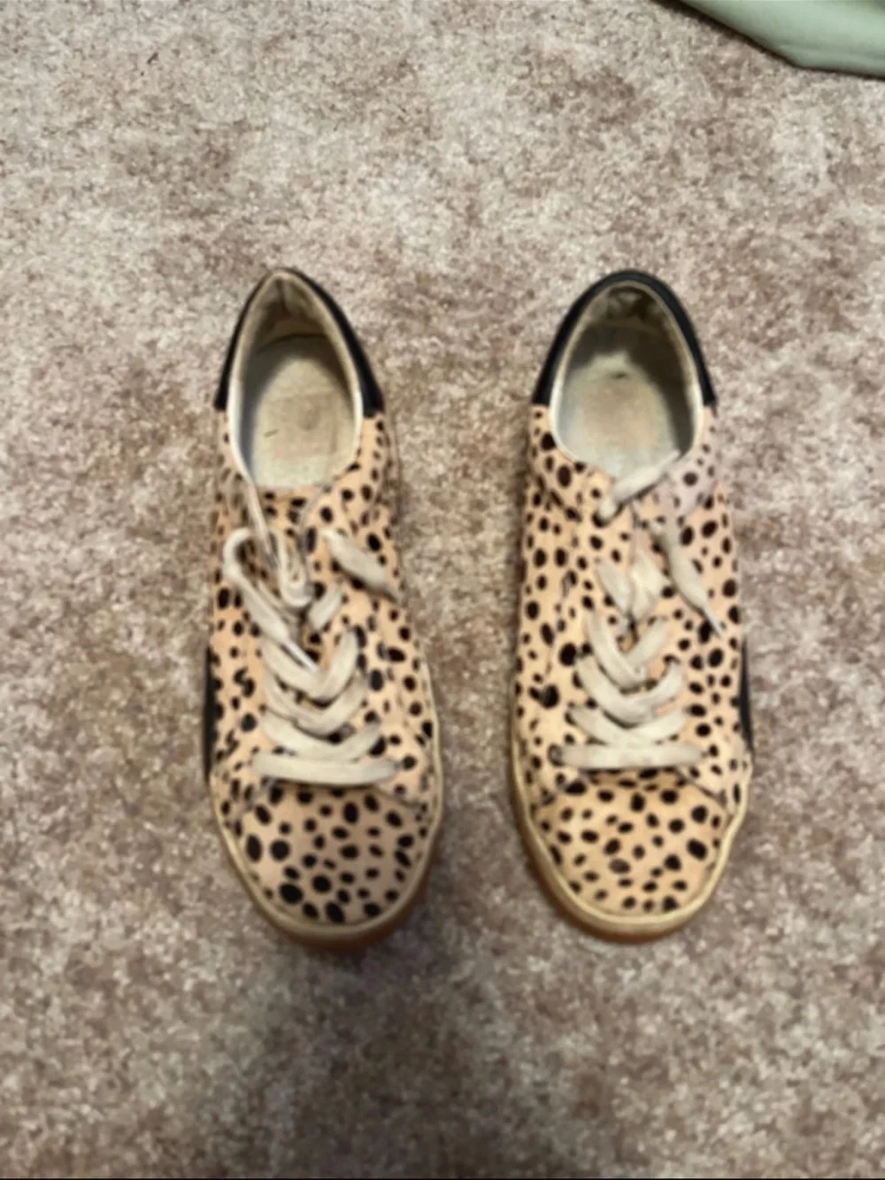 Leopard Print Kids Lace-Up Sneakers in Tan